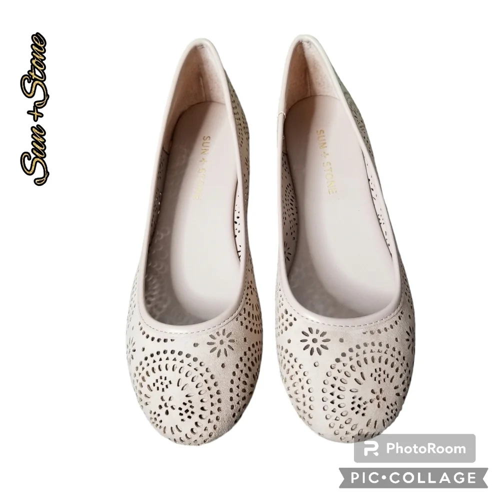 Sun+Stone Sophia ballet flats blush beige slip on cutouts sz 8.5m nib